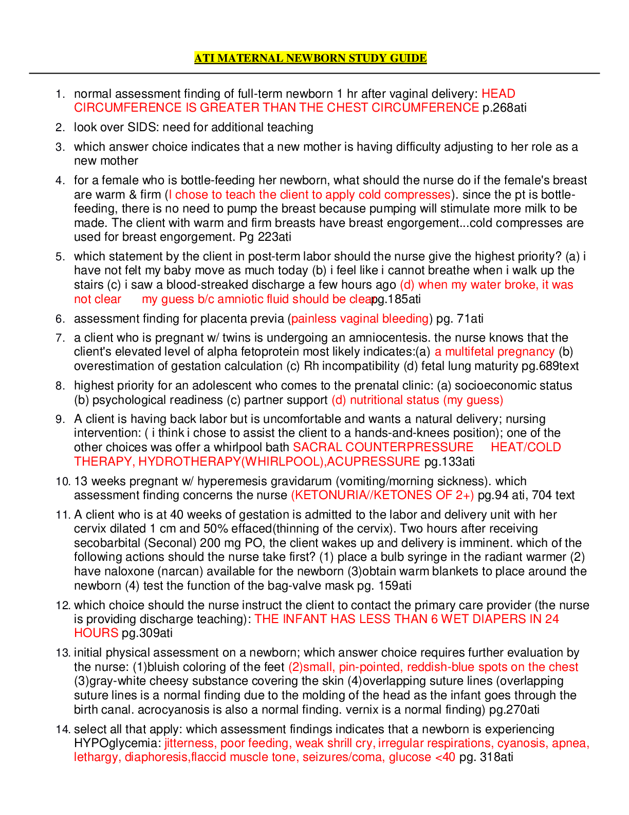 Preview image for ATI MATERNAL NEWBORN STUDY GUIDE